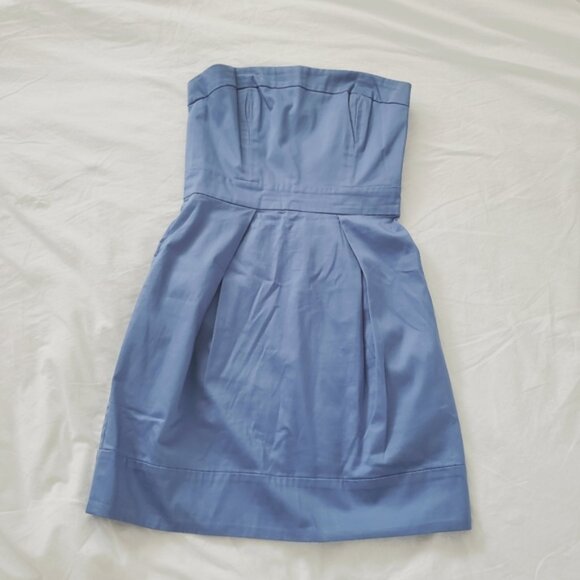 FRENCH CONNECTION- Cerulean Frost Blue Tiffany Strapless Pleated Pocket … - Picture 4 of 10